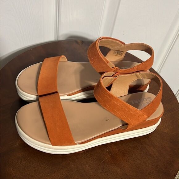 🔥🔥 SOREL Womens Cameron Flatform Orange Ankle Strap Sandals Sz 10 - EUC - Picture 3 of 9